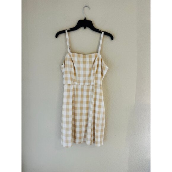 Beige White Gingham Mini Dress M - Picture 1 of 5